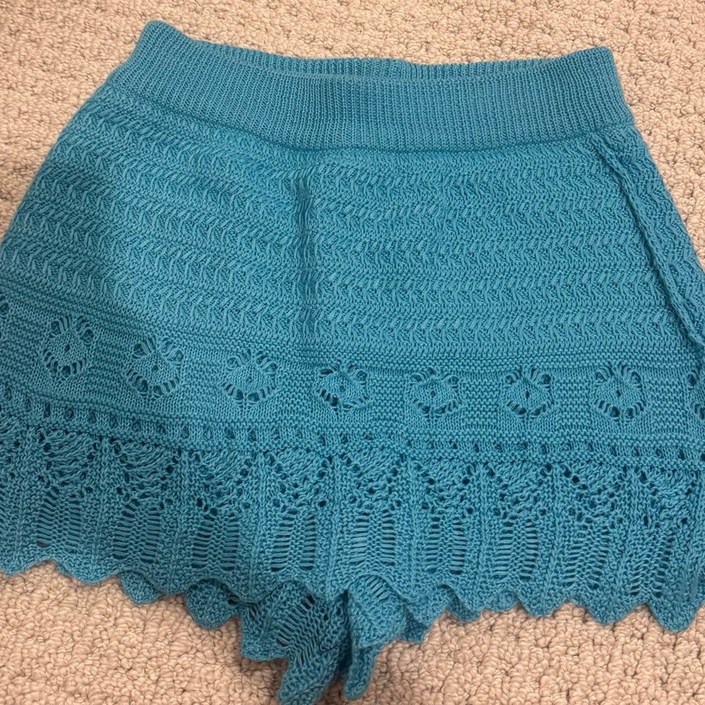 Mustard Seed High Waist Teal Crochet Shorts